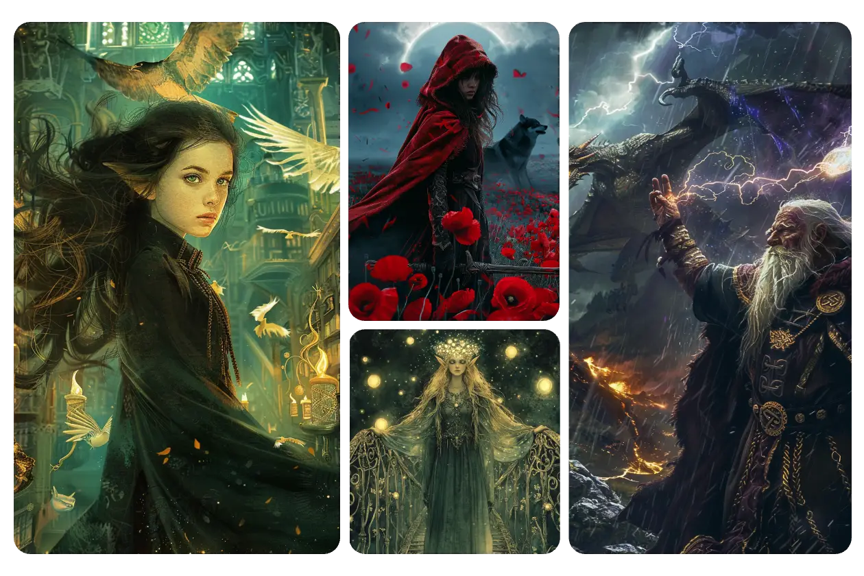 four fantasy characters for fan fiction and story telling made in aiease fantasy character generator