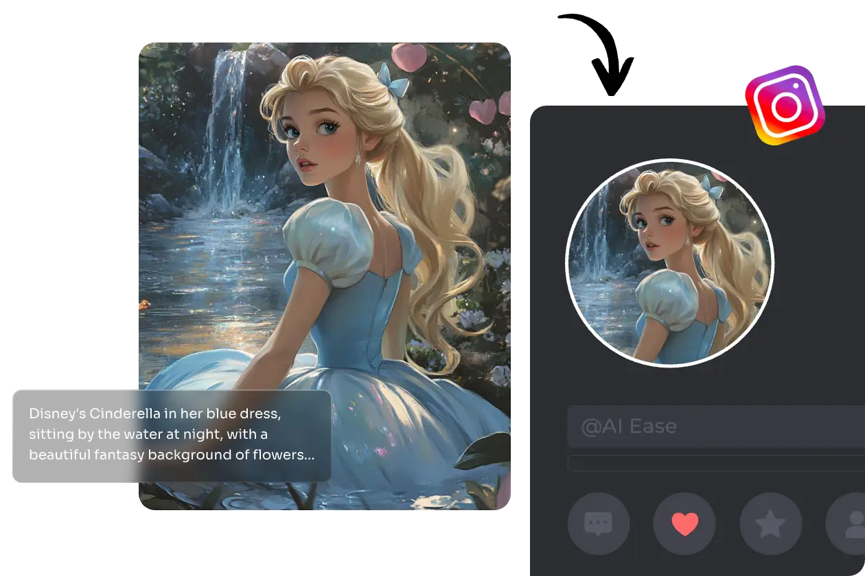 genera una Cenicienta princesa disney y ponla como avatar de tu perfil social