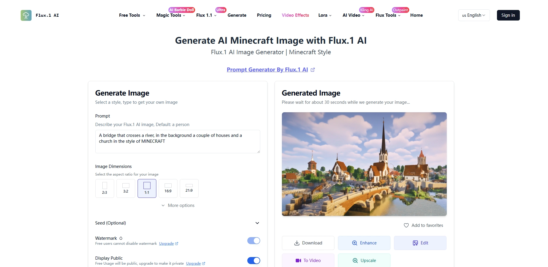 generate ai minecraft image with flux 1 ai