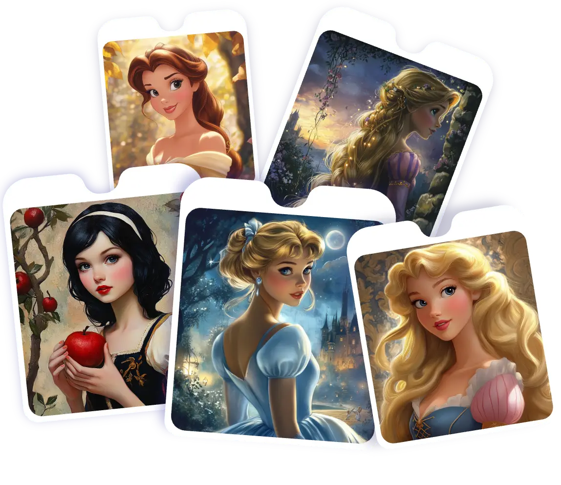 genere cinco imágenes de personajes de princesas clásicas de disney con ai ease free ai disney princess generator