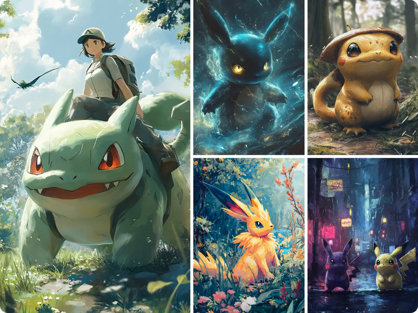 generar cinco imágenes de criaturas pokemon con ai facilidad generador de pokemon ai gratis