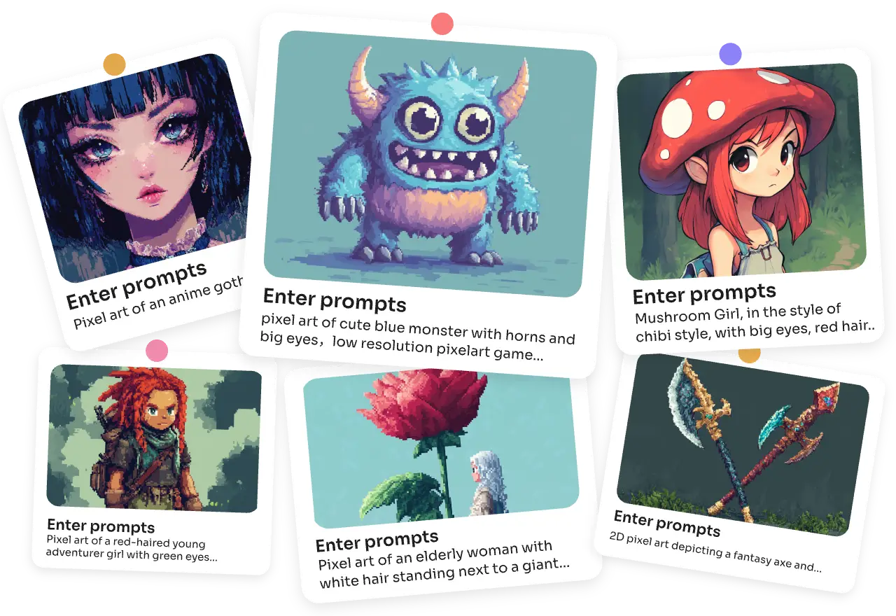 generate six ai sprite art with ai ease pixel art generator