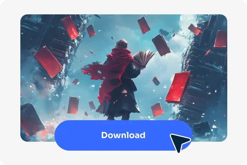 get a fantasy character holding red books and download it instantly