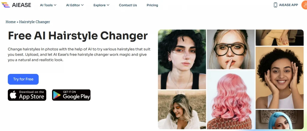 interface of ai ease ai hairstyles changer online