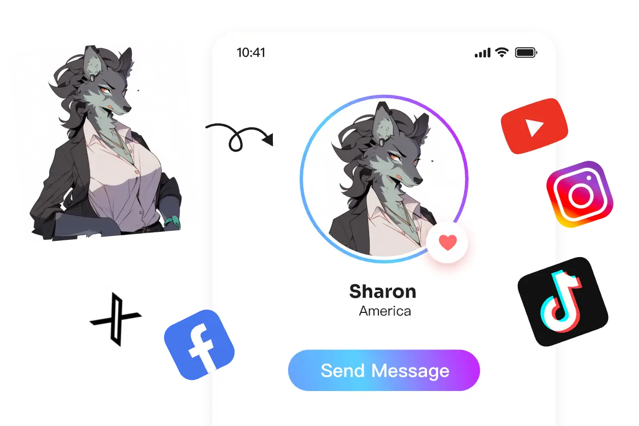 make a cool furry art wolf and use it as social media avatar in aiease furry ai art generator with social media icons