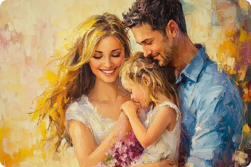 three people oil painting ai family photos make by ai ease family photos generator