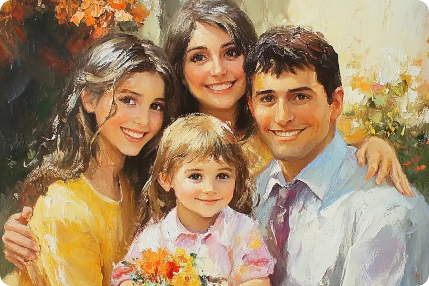 four people oil painting family photos generate by ai ease family photos generator