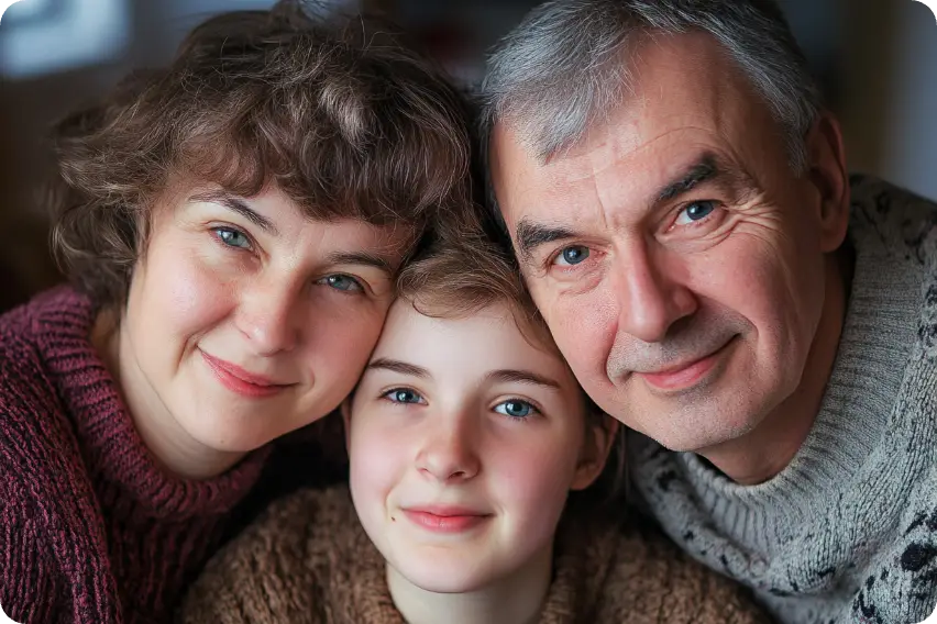 trois personnes photos de famille réalistes ai créer par ai facilité