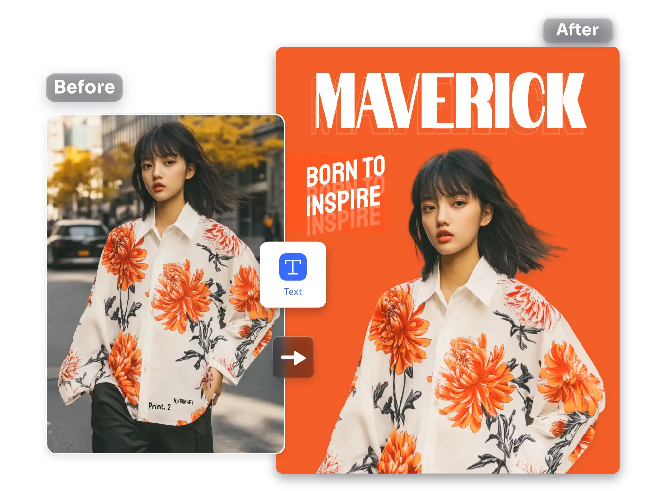 remove and change girl image background and add text to it in AI Ease