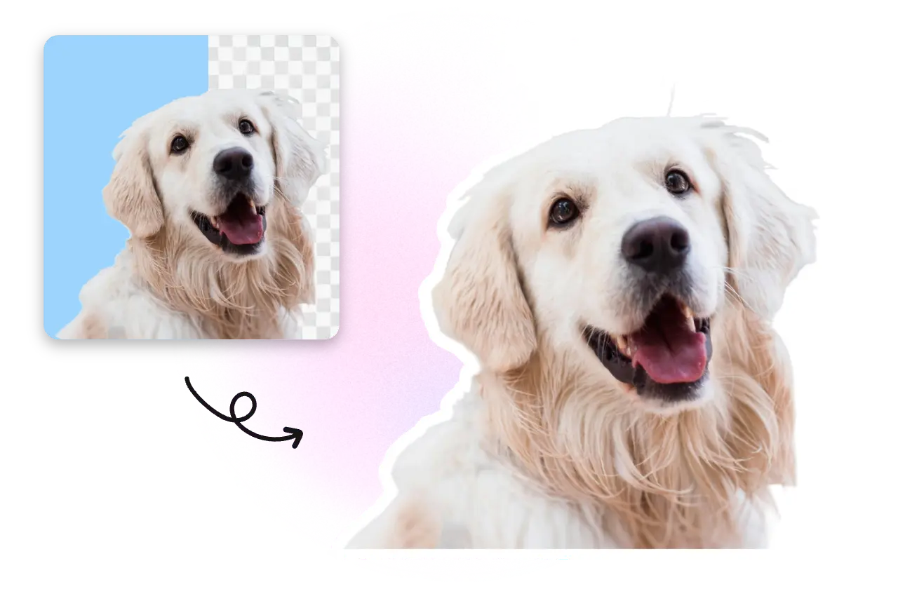 supprimer l'arrière-plan d'une image de chien pour en faire un autocollant mignon avec aiease ai sticker generator