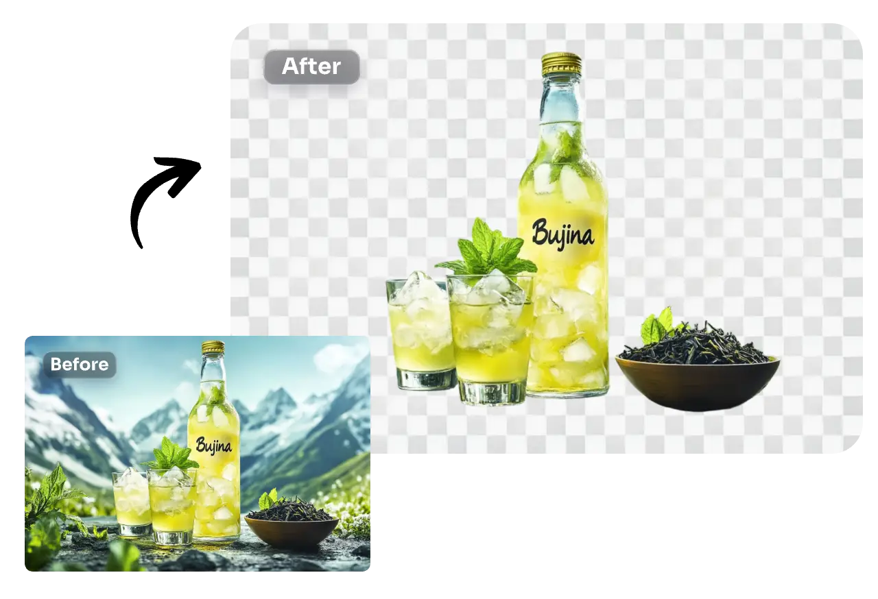 remover o fundo da imagem da garrafa de sumo utilizando o removedor de fundo AI Ease online