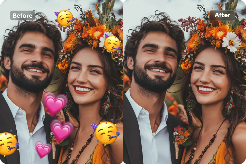 remove emojis and stickers from a couple image with aiease free ai emoji remover
