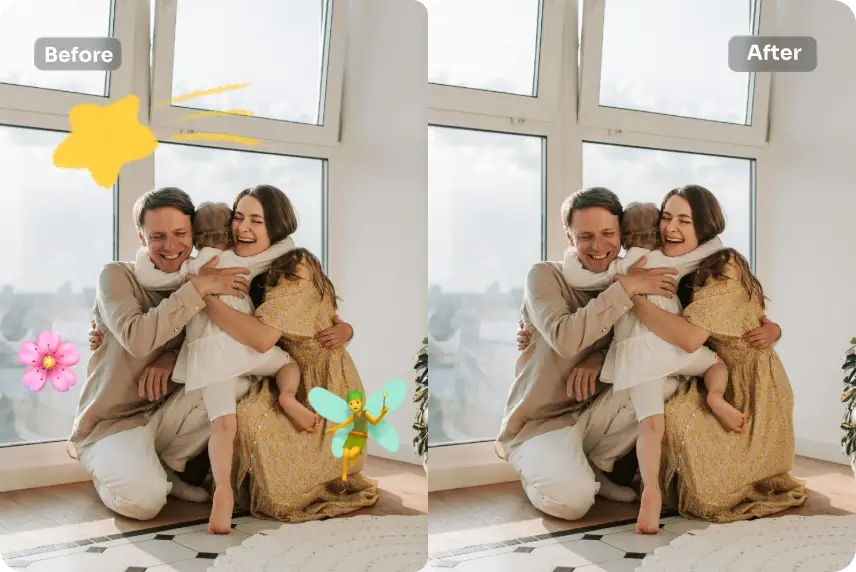 remove emojis and stickers from a heartwarming famaily portrait