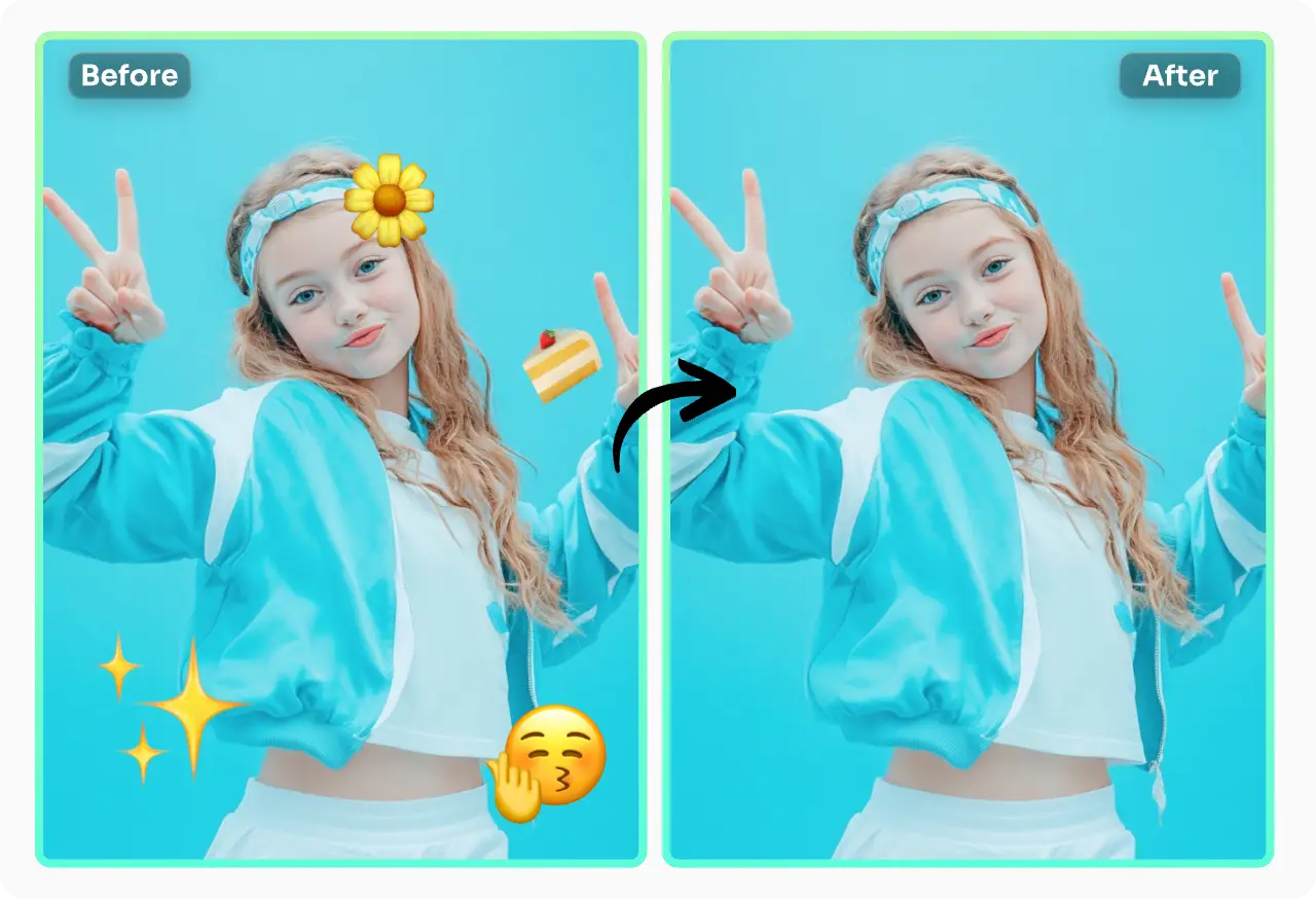 remove emojis and stickers from a little girl portrait with ai ease ai emoji remover