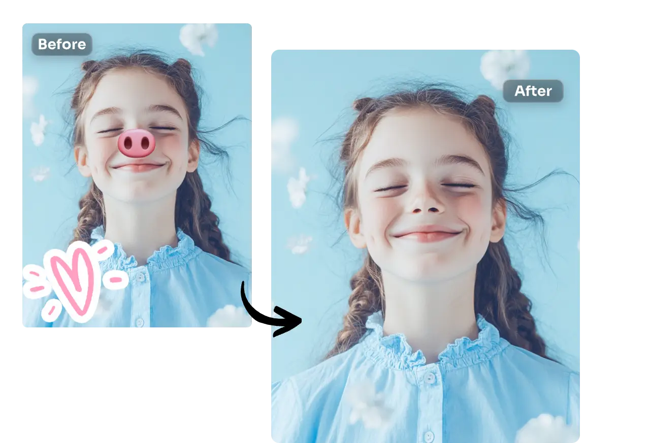 remove emojis from a little girl closing eyes and smiling image