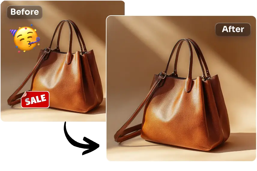 remove stickers and emojis from a bag image to display product clearly