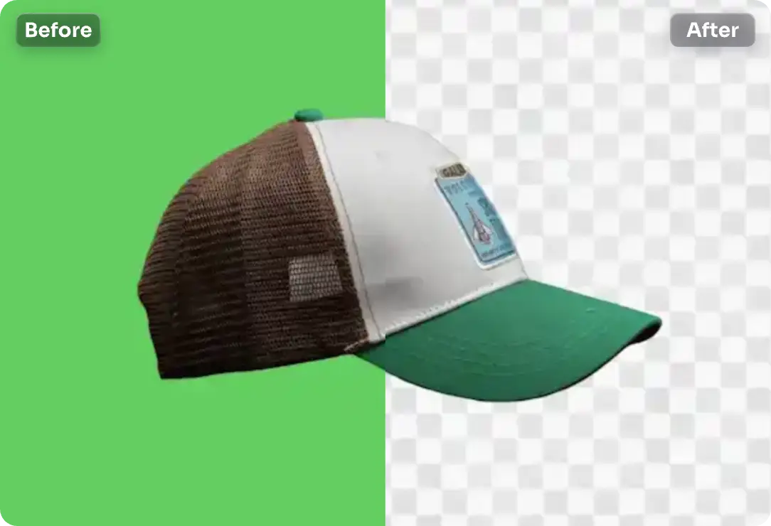 remove the green screen background from the cap image using AI Ease