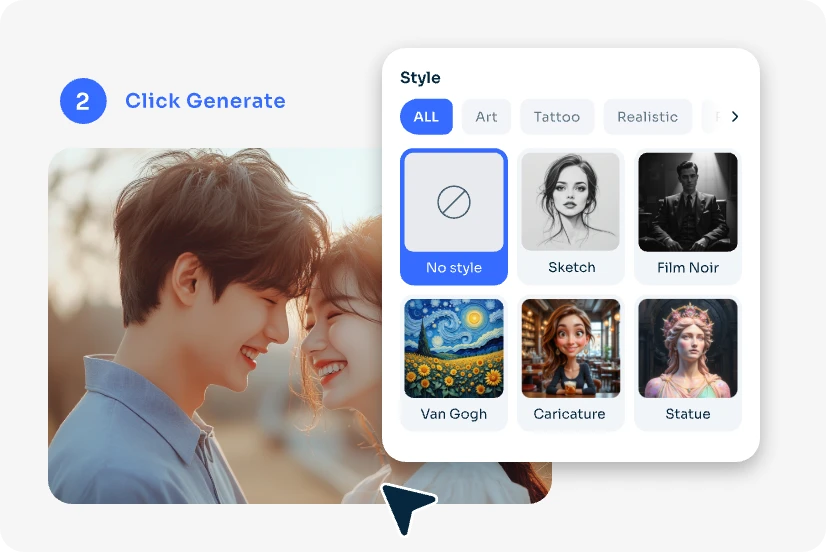 seleccione el estilo para generar la foto de pareja ai