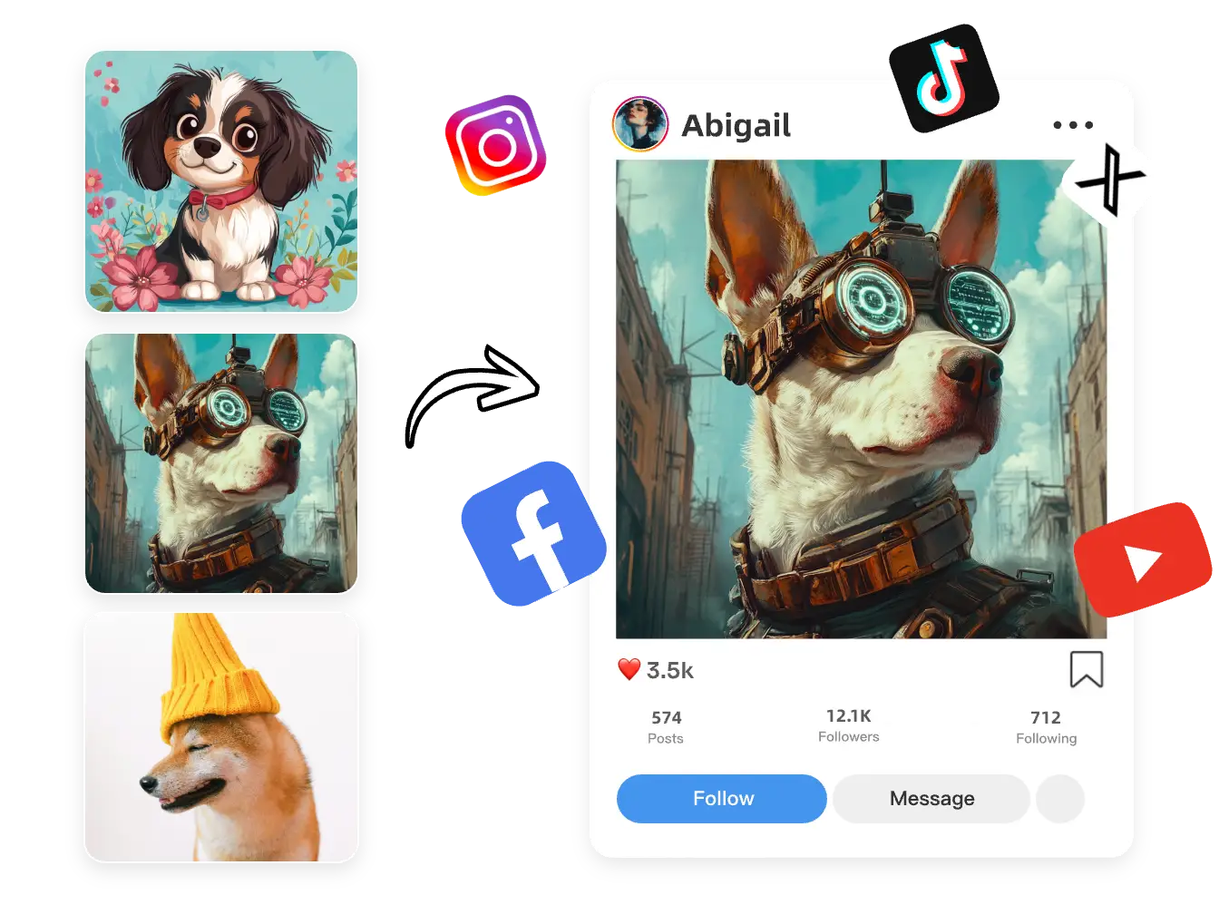 partager les images de l'ai du chien sur les médias sociaux
