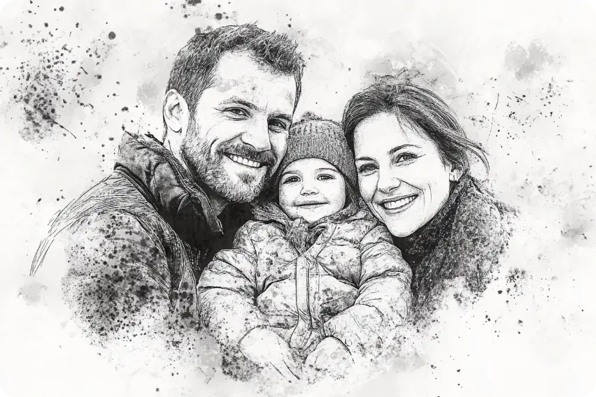 3 people sketch ai family photos create by ai ease