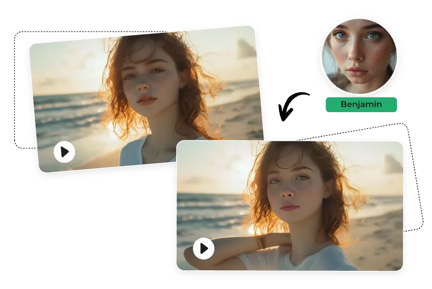 swap face with your friend looking at camera by the beach video