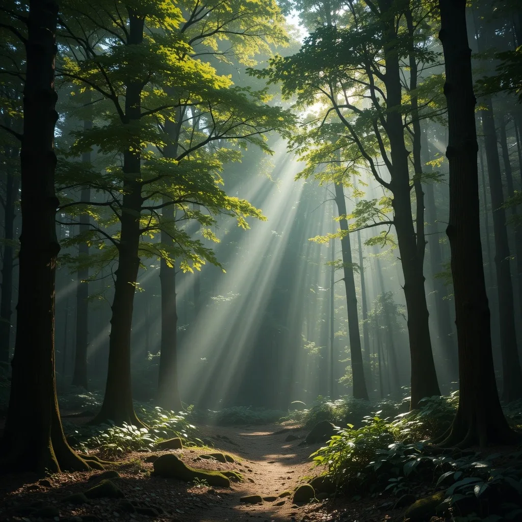 la forêt est pleine de tranquillité et de mystère alors que le soleil brille à travers les feuillesf généré avec un bon ai prompts