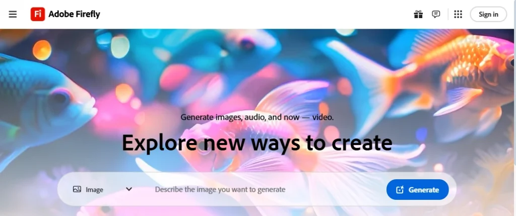 the interface of adobe ai image generator