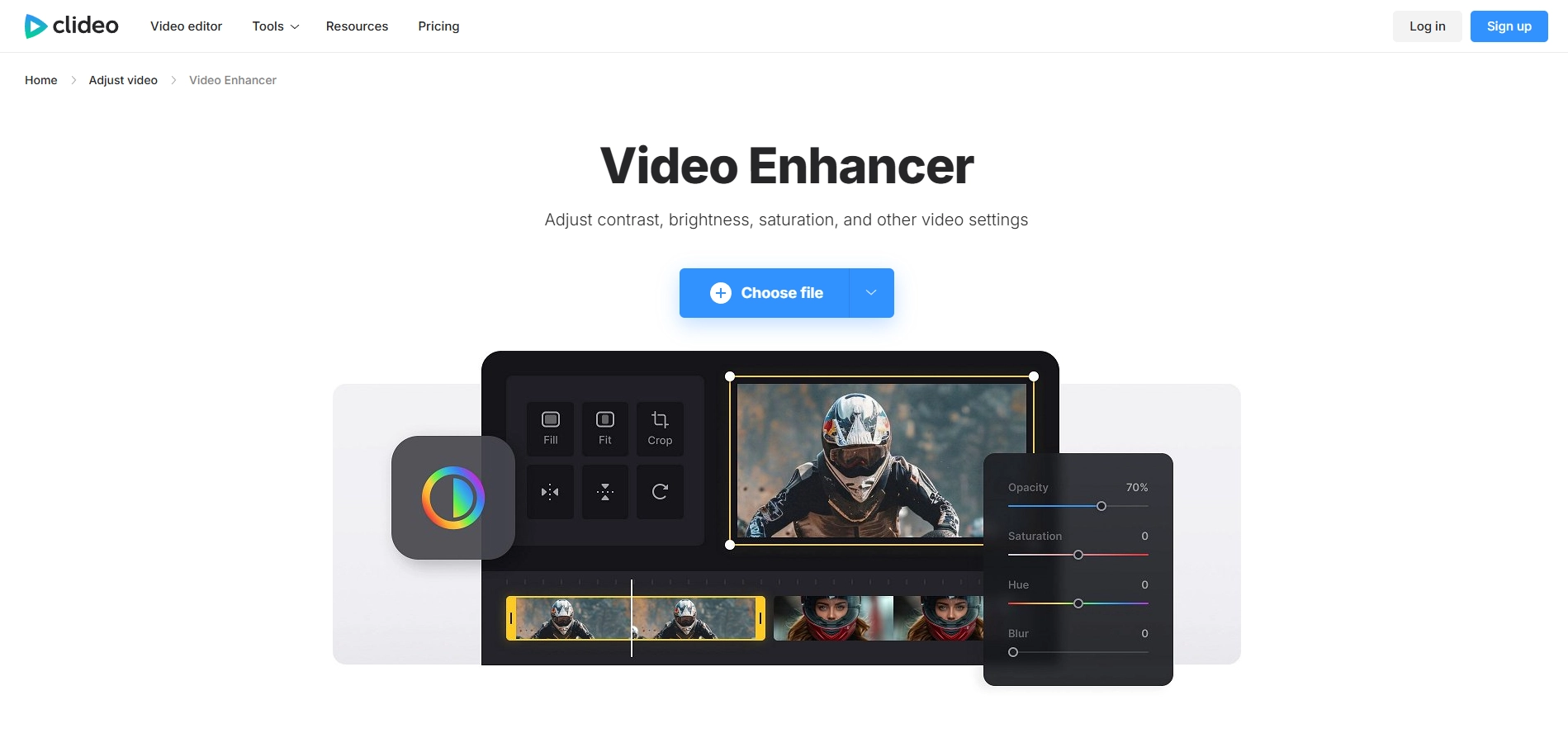 the interface of clideo online video enhancer for unblurring videos