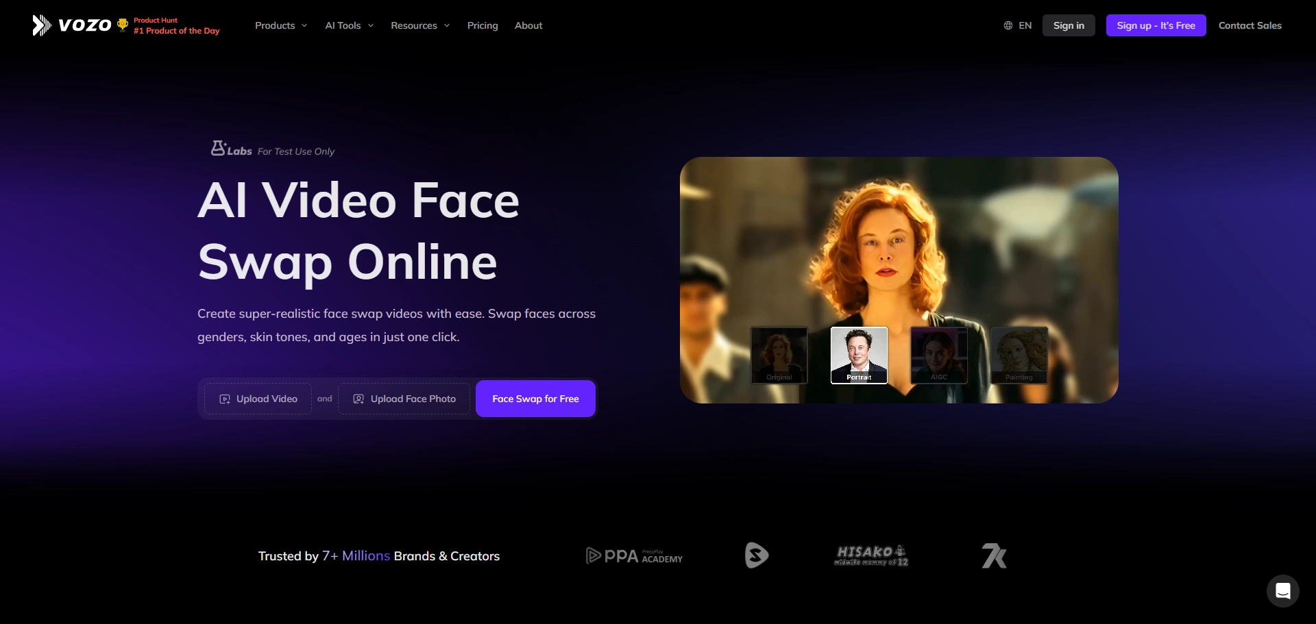 the interface of vozo ai video face swap online