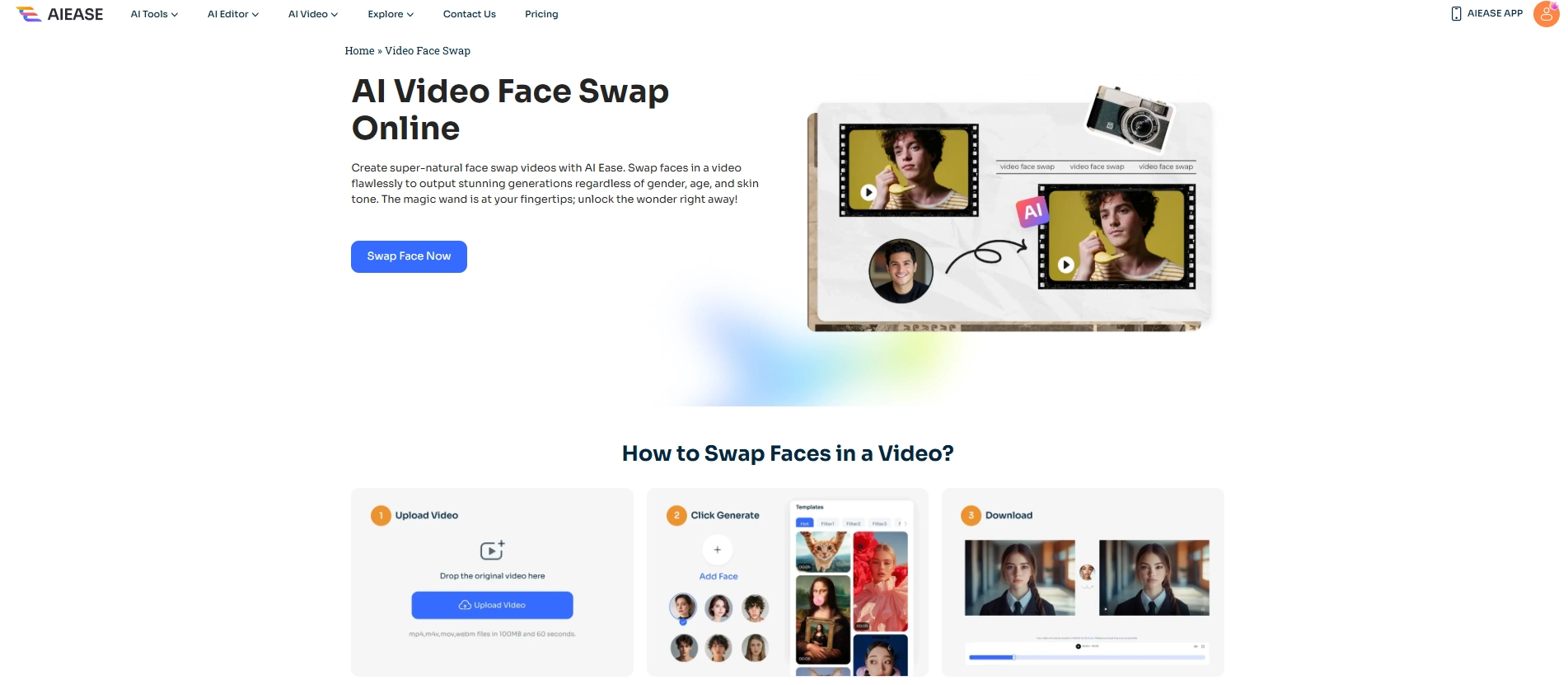 the introduction interface of ai ease ai video faceswap