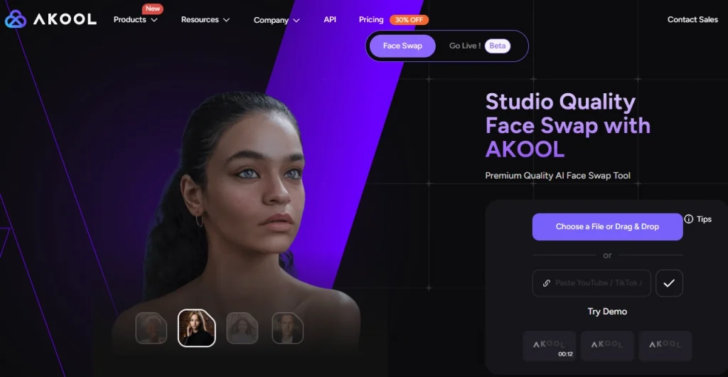 akool顔交換ツールのウェブサイト・インターフェイス