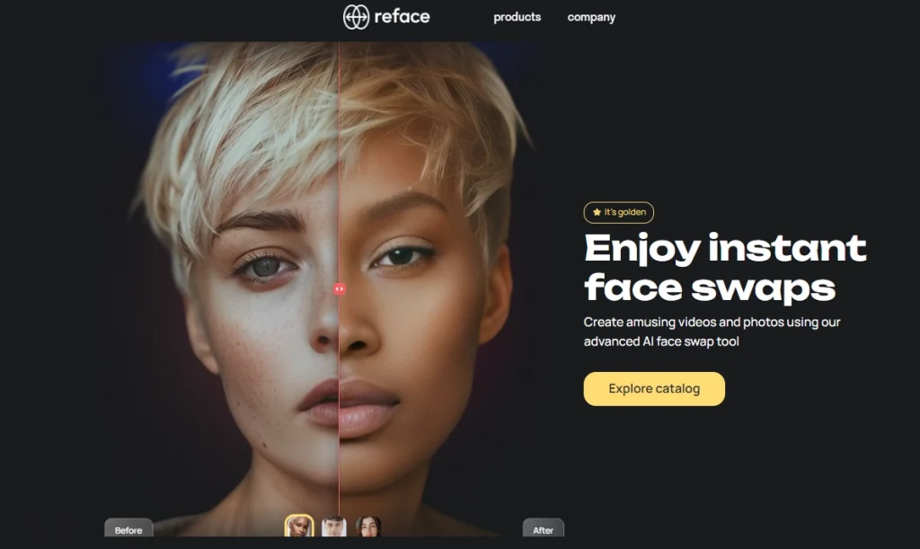 reface ai ビデオ・フェイス・スワップのウェブサイト・インターフェース