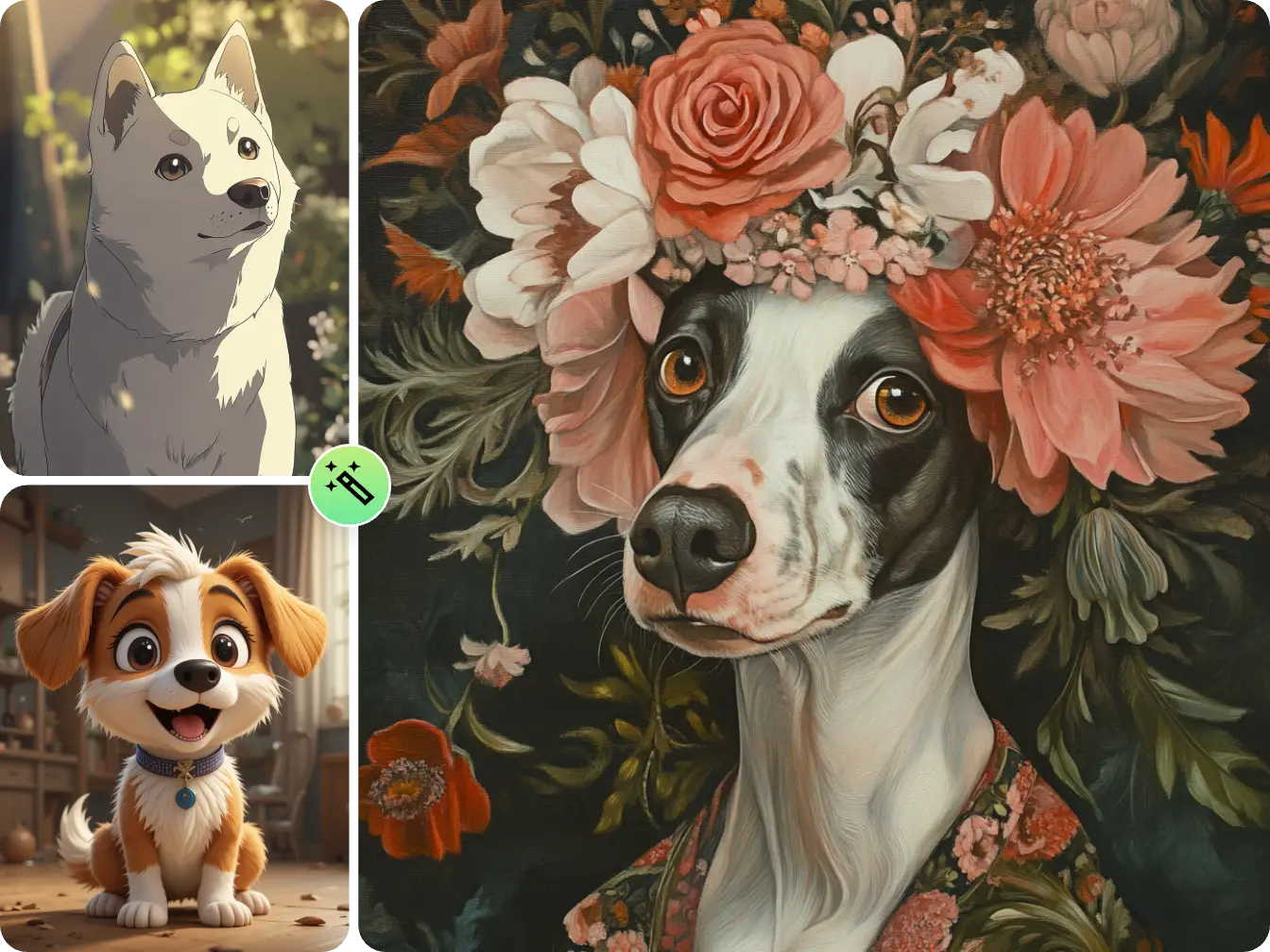 trois images de chiens créées par ai ease
