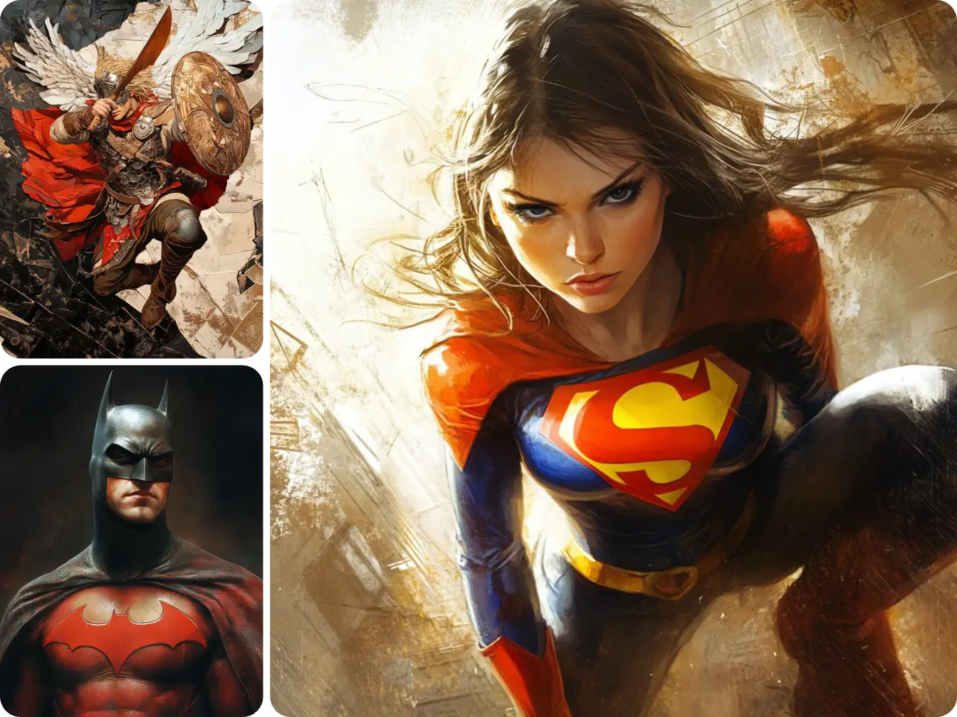 three stunning superhero pictures made in aiease ai superhero generator