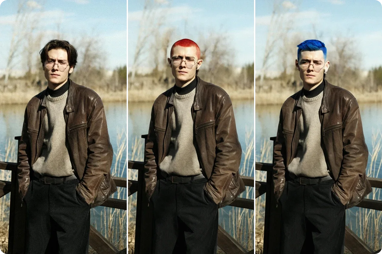 provate diversi colori di capelli e stili di capelli in foto usando AI-Ease