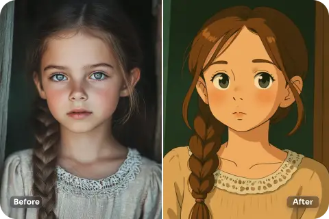 convierte un retrato de niña en arte estilo ghibli con ai ease filtro ghibli