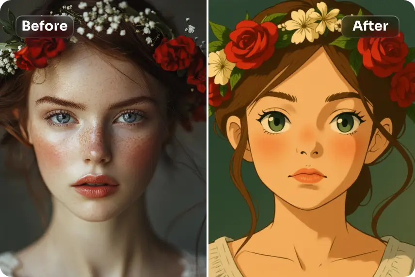 convierte el retrato de una joven en estilo ghibli con aiease ai style transfer tool