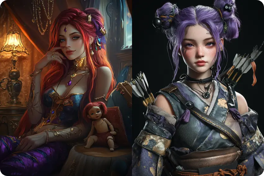 duas personagens femininas 3d para desenvolvimento de jogos feitas no aiease 3d character creator