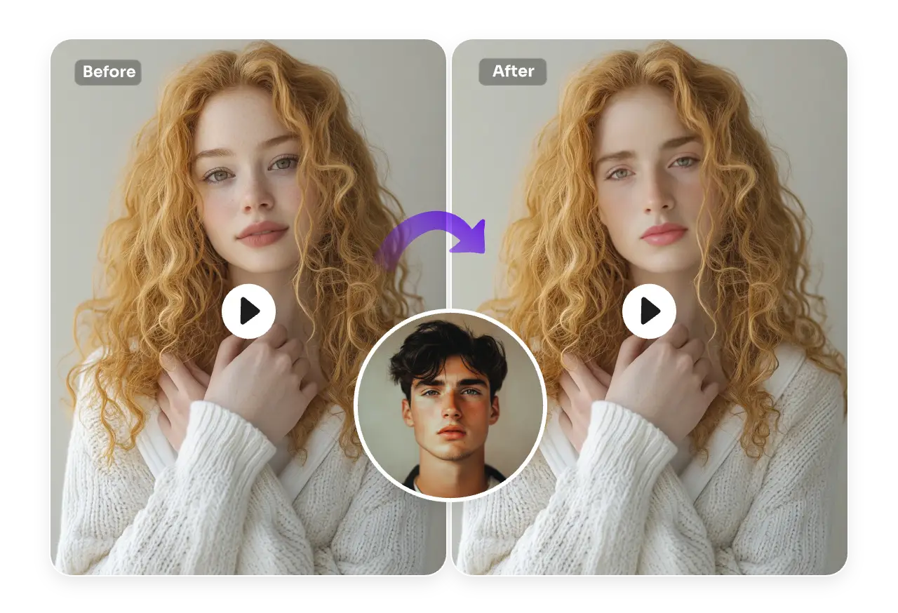 upload a male portrait and swap face with a female touching neck video with realistic results