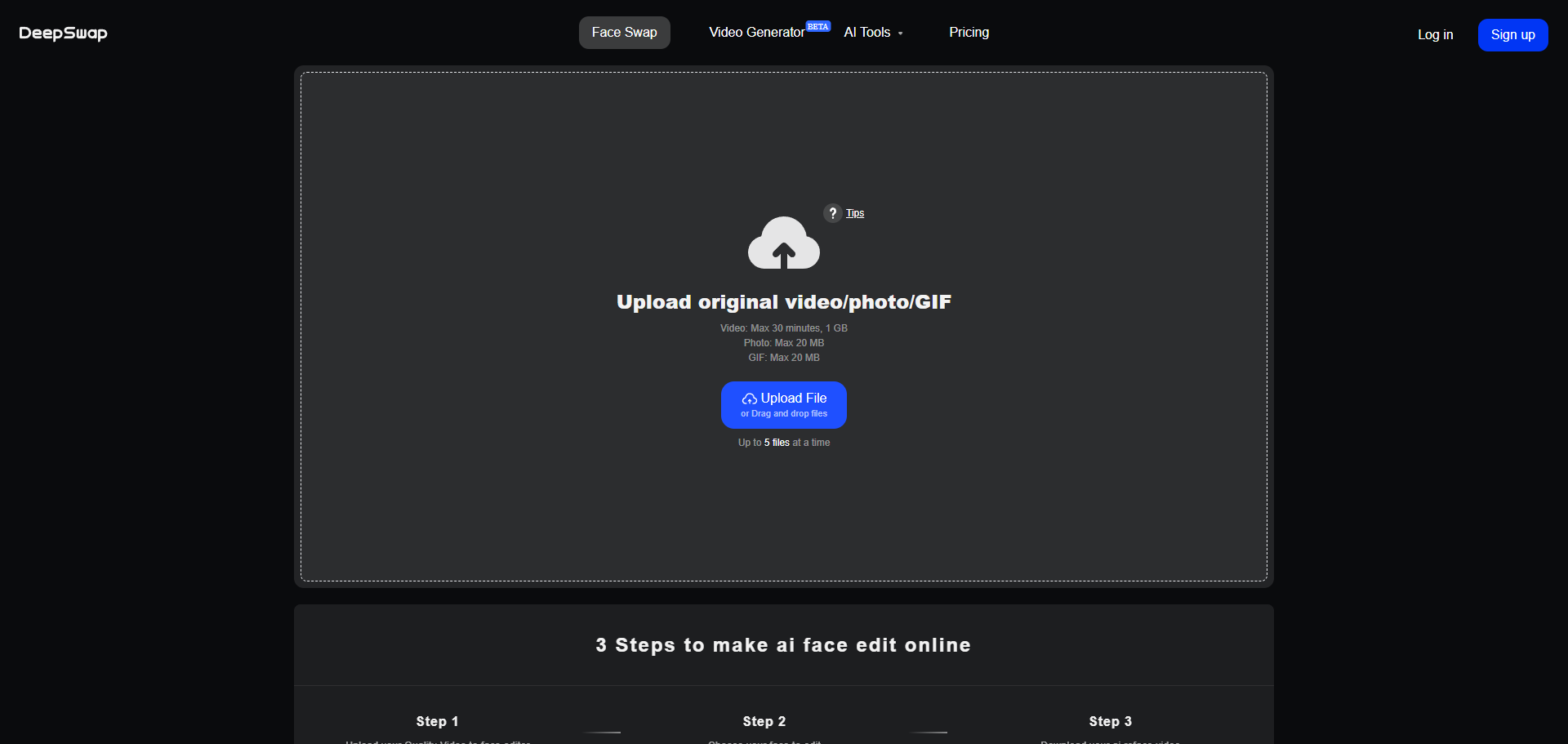 upload your video to deepswap video face swap ai