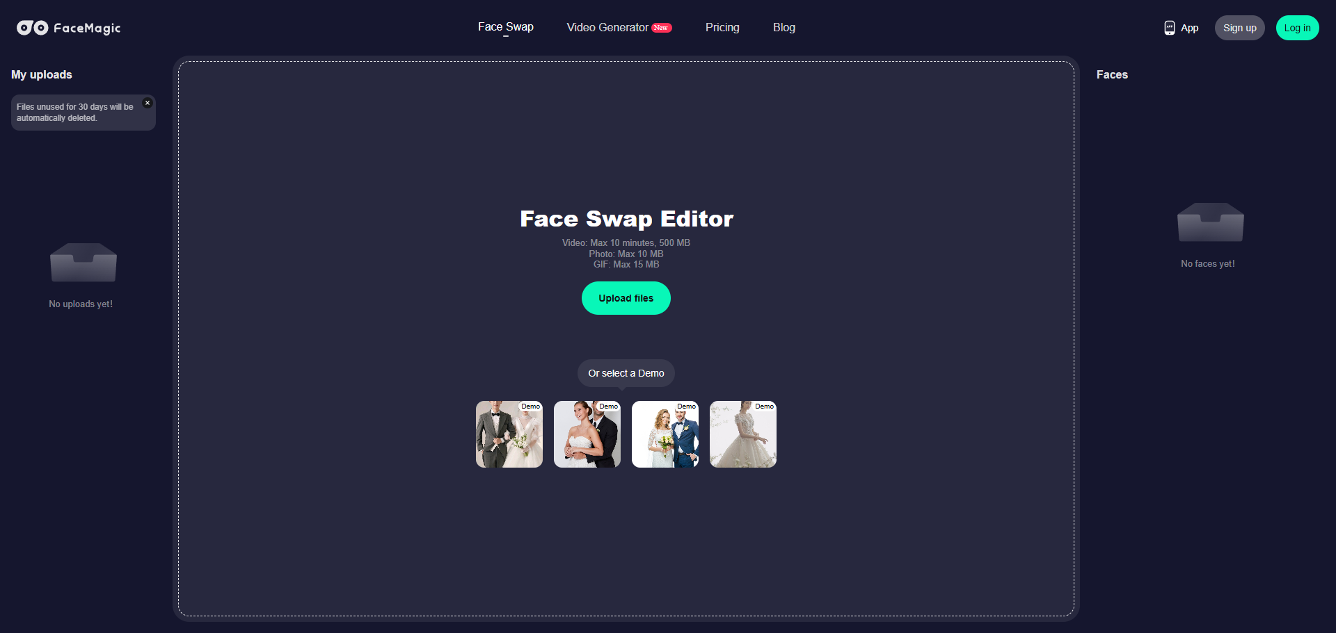 upload your video to face magic video face swap tool