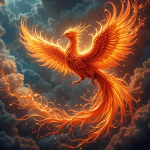 Verwenden Sie die besten Sprüche für KI-Kunst, um einen prächtigen Phönix mit feuerroten Federn zu zeichnen