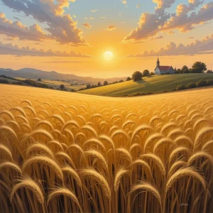 Verwenden Sie die besten Vorschläge für KI-Kunst, um ein goldenes Weizenfeld zu erstellen.