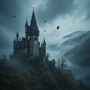 Verwende die besten Vorschläge für KI-Kunst, um ein geheimnisvolles Schloss zu gestalten