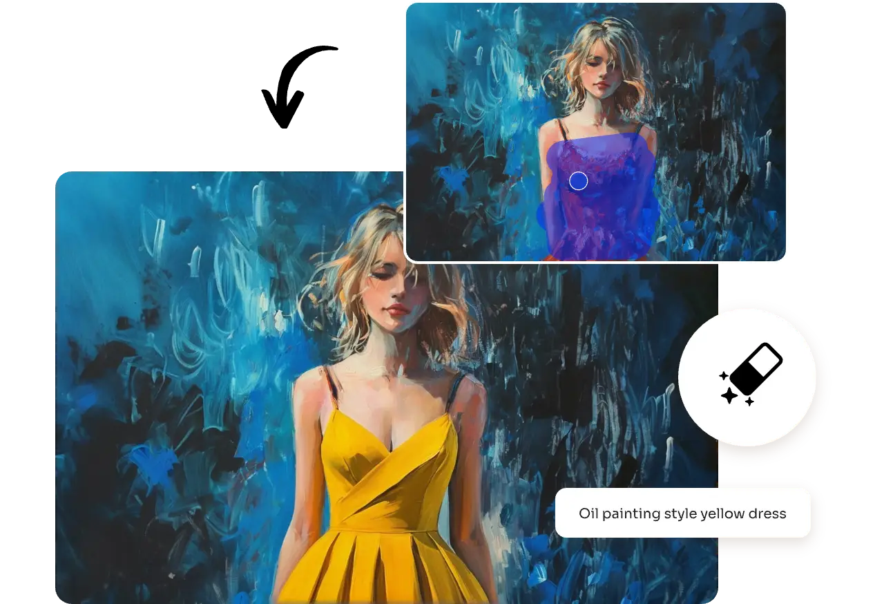using ai replace to change the girl's dress on an oil painting