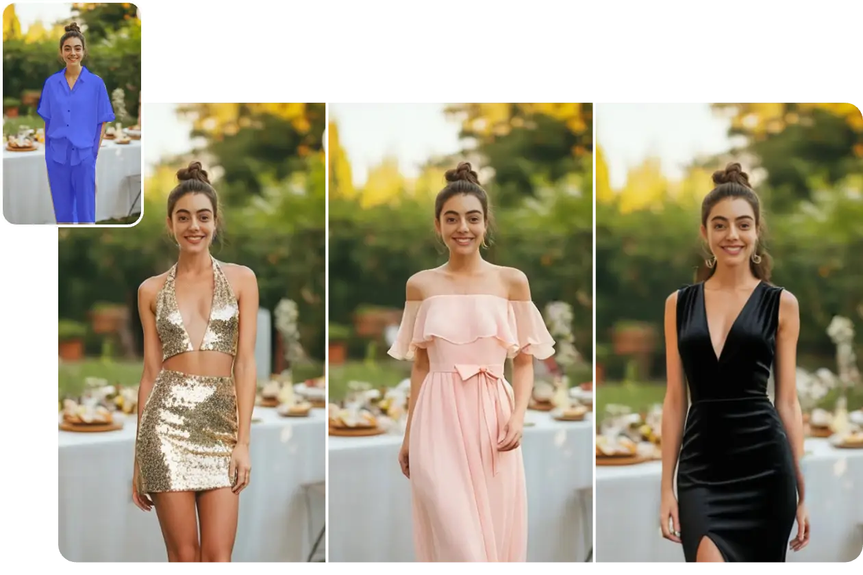 experimentar virtualmente vestidos de baile com diferentes estilos, cores, tecidos e padrões