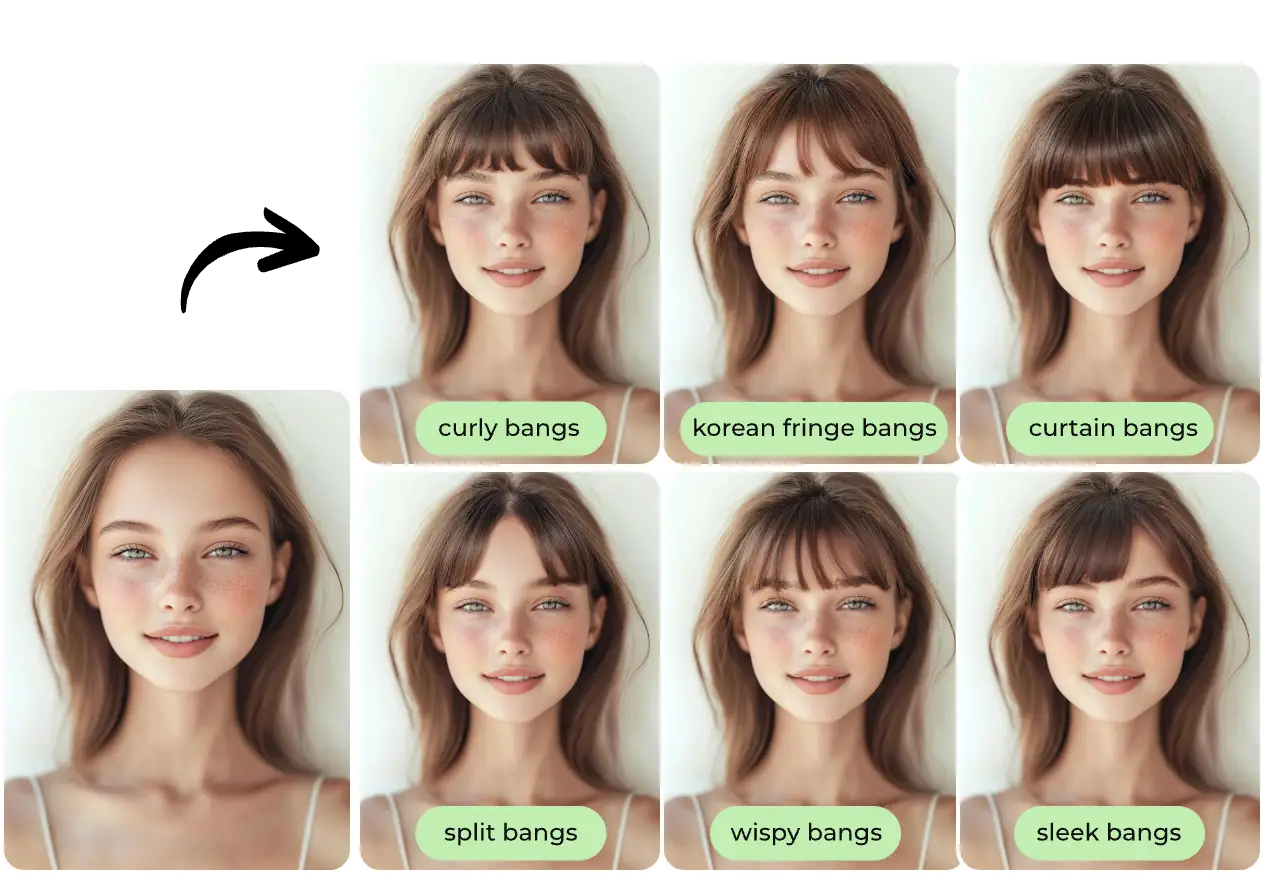 virtually try on six styles of bangs with aiease bangs filter
