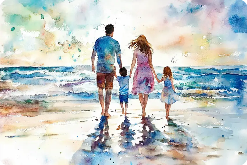 4 person watercolor ai family photos generate by ai ease