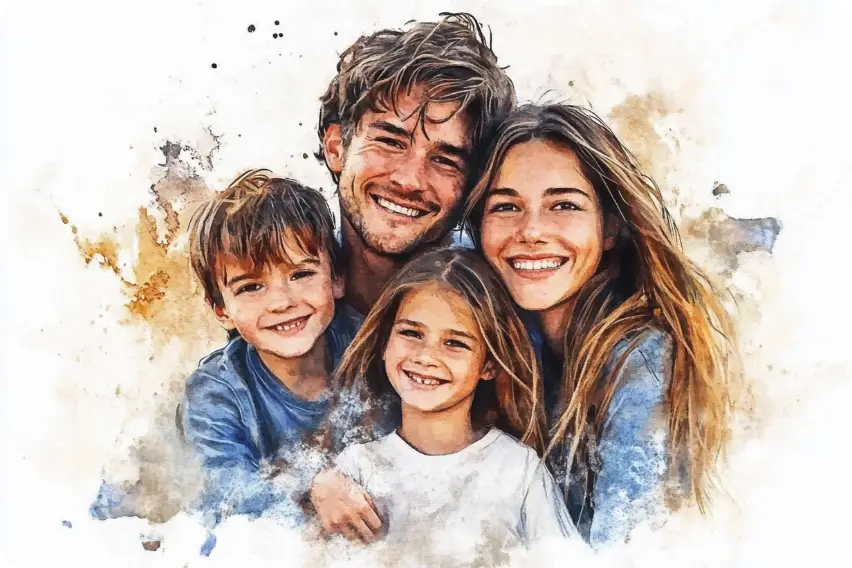 watercolor family photos create by ai ease family photo maker