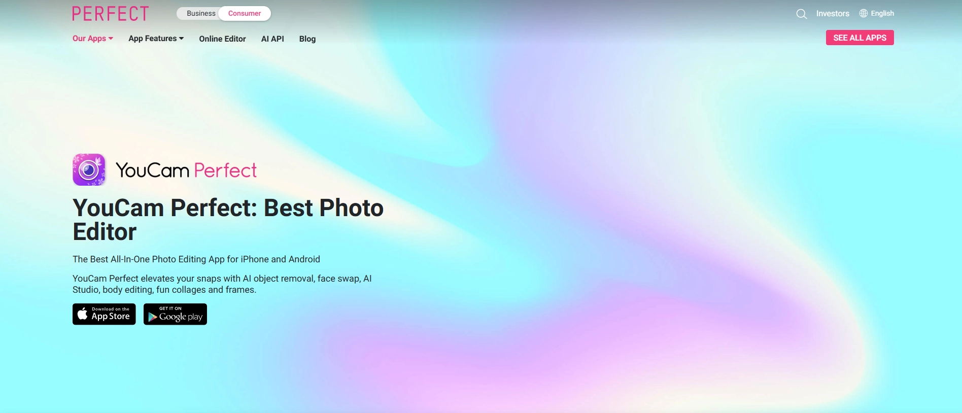 YouCam Perfect AI photo editor interface